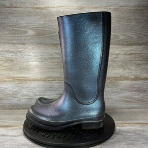 Crocs Women's Blue Iridescent Waterproof Rain Boots Size 6